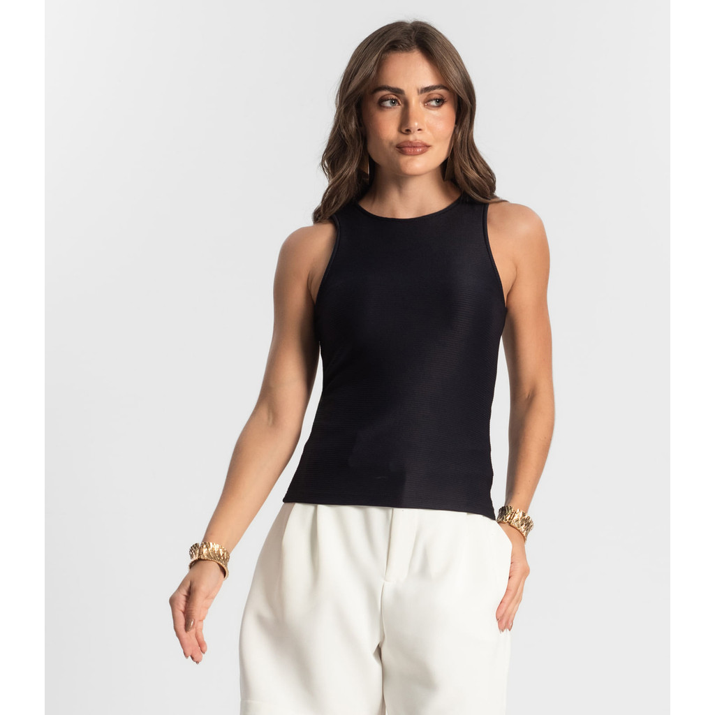 Regata Feminina em Poly Gorgurinho Endless Preto em Oferta na Shopee