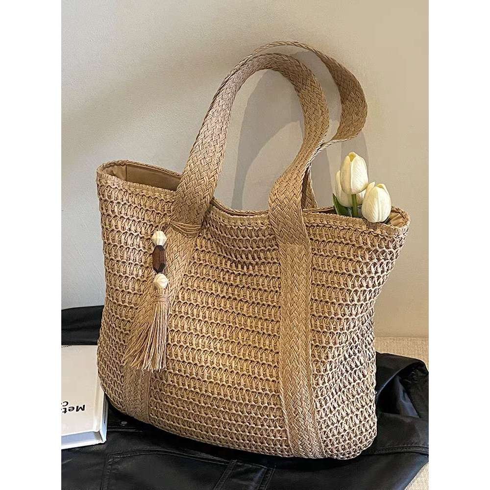 Bolsa De Palha Grande Verão De Ombro Com Chaveiro, Fechamento De Zíper B-11 em Oferta na Shopee