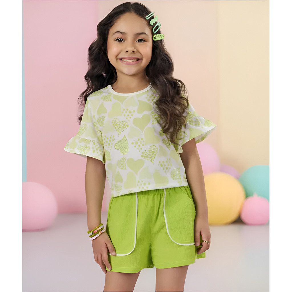Conjunto Infantil Menina Kukie Blusa Boxy E Short Textura