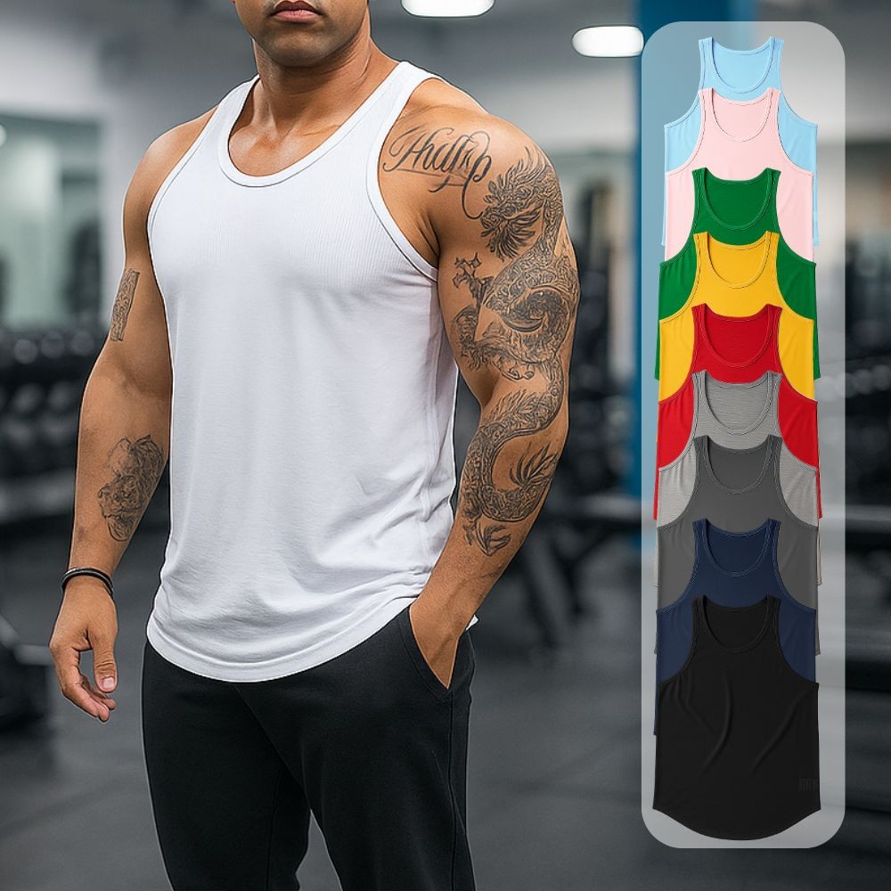 Regata Longline Masculina Oversized - 100% Poliéster para Academia e Treino