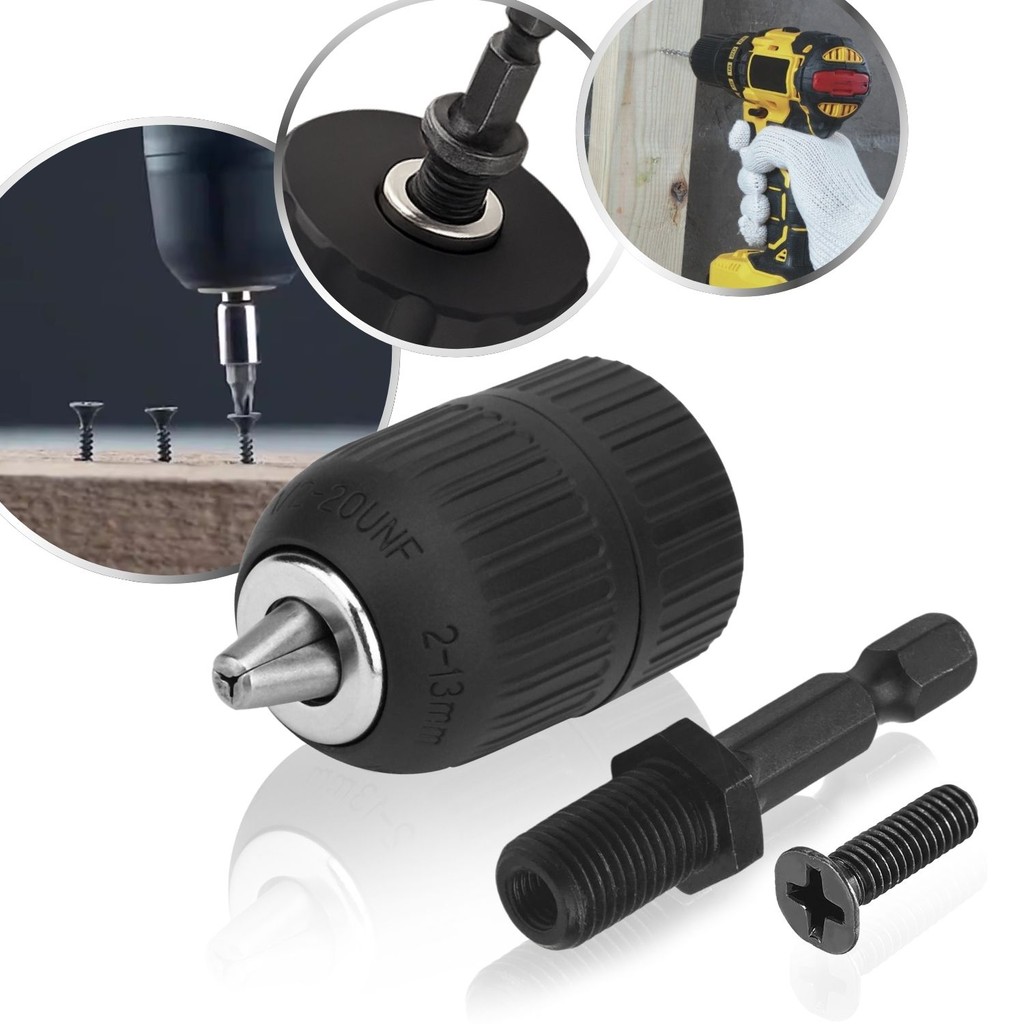 Kit Mandril de Aperto Rápido 13mm + Haste Soquete Adaptador Sextavado 1/4 Pol Rosca 1/2" a Furadeira