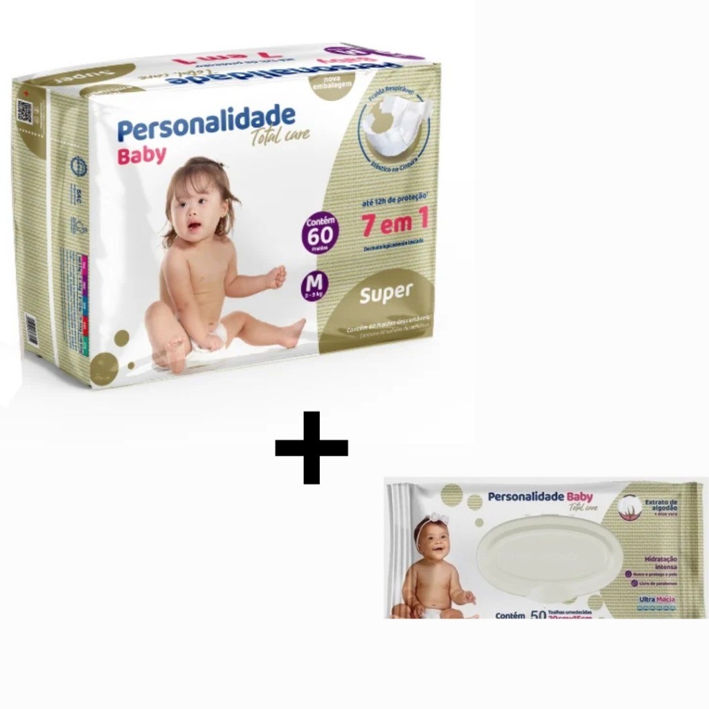 Fralda Descartável Infantil Personalidade Baby Total Care + Lenço personalidade 50 un