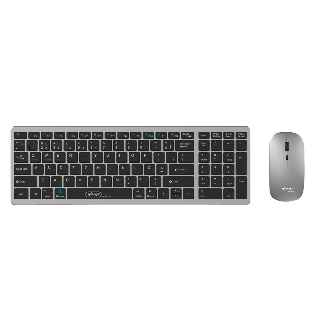 Teclado e Mouse Bluetooth Sem Fio USB Recarregável ABNT2 Multimídia Knup KP-TE150 em Oferta na Shopee