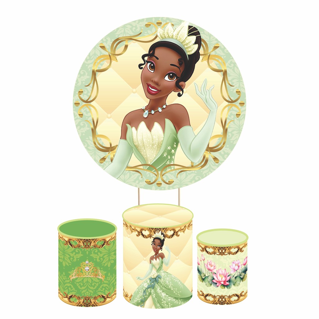 Kit Decoração Princesa e o Sapo Baby Cute | Painel + 3 Capas Cilindros | Tecido Premium Vários Modelos