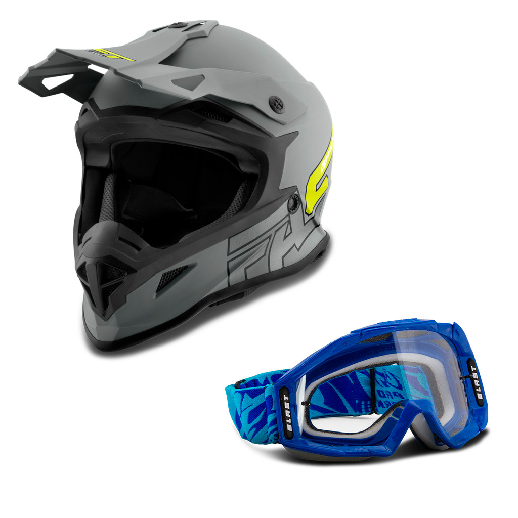 Kit Capacete Motocross Pro Tork Fast 788 Grey Fosco + Óculos BlastAzul em Oferta na Shopee