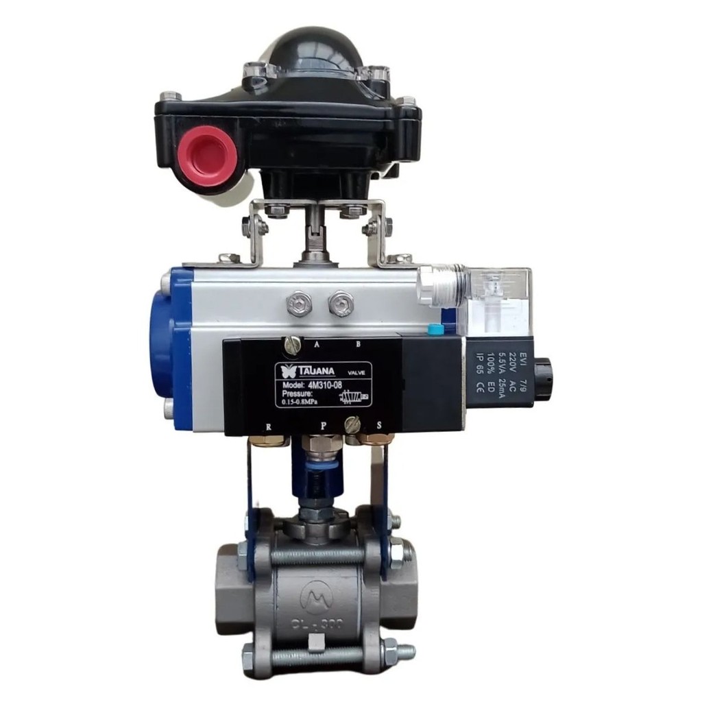 VÁLVULA ESFERA TRIPARTIDA DN 1"  C/ ATUADOR PNEUMATICO DUPLA AÇÃO, VAL. NAMUR 220V + INDICADOR DE POSIÇÃO VETAPNAMUR210