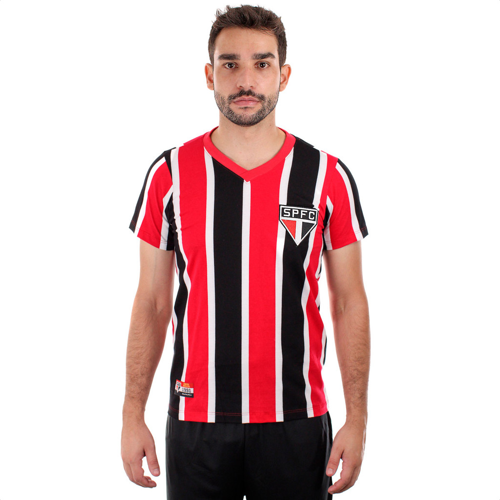Camisa de time Retromania Away 1991 São Paulo Vermelha Branca e Preta - Masculino em Oferta na Shopee
