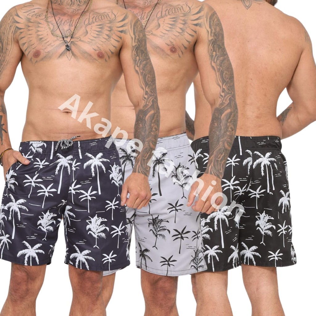 Bermuda Tactel Elastano Coqueiro Masculina kit com 3 Short Casual Atlético Moda verão férias.