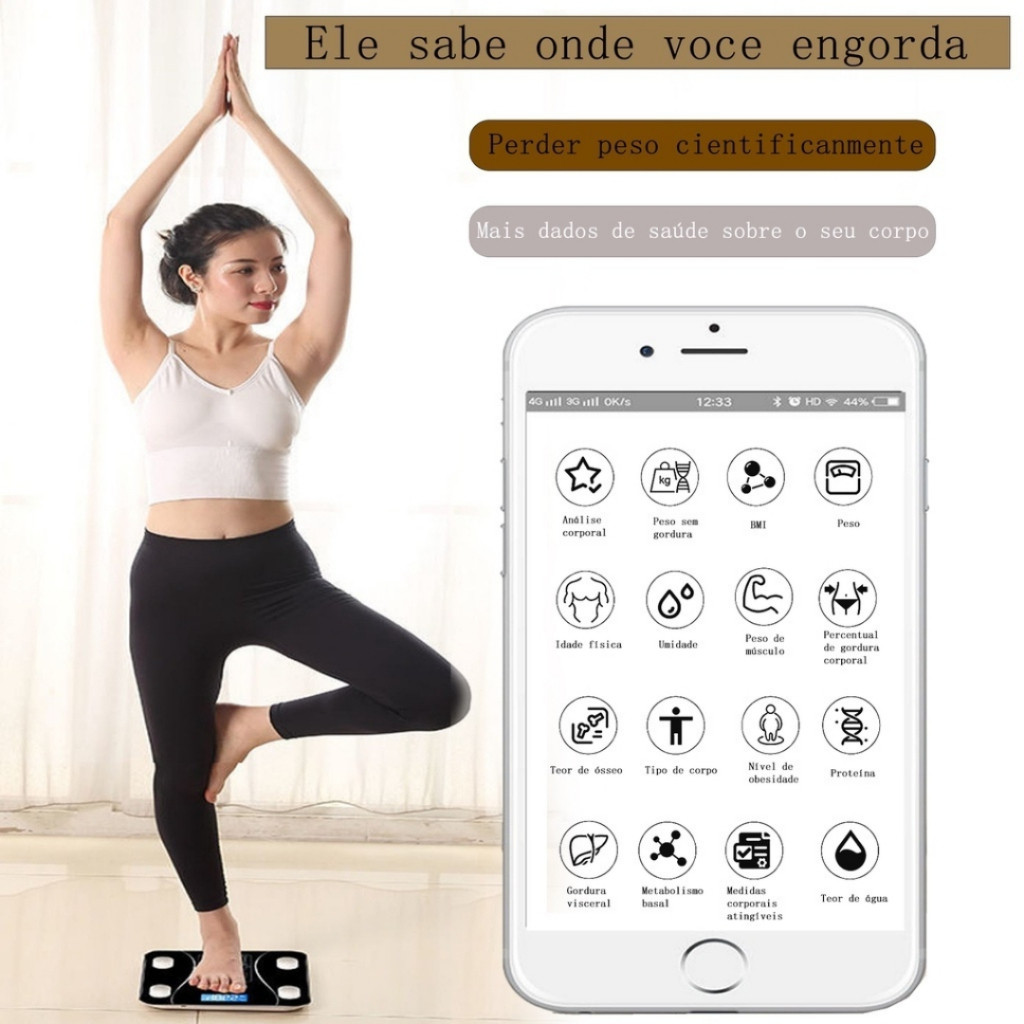 Balança Bioimpedancia Digital Bluetooth  Corporal até 140kg Resultado Pelo Celular em Oferta na Shopee