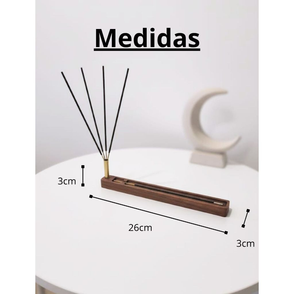 Incensário Regua Horizontal Madeira Metal Artesanal Incenso Suporte Queimador Ioga Aromaterapia