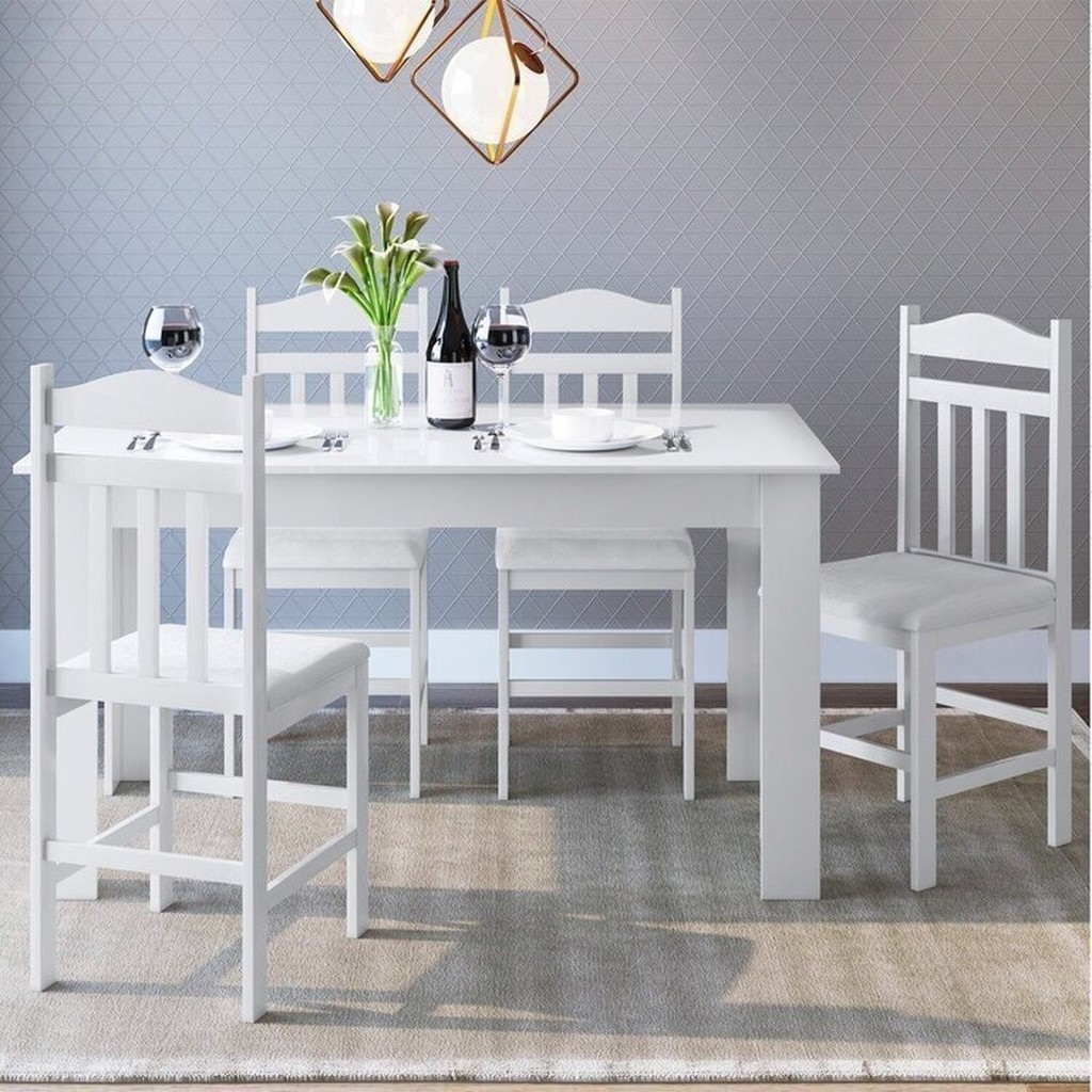 Conjunto Sala de Jantar Mesa Fixa com 4 Cadeiras