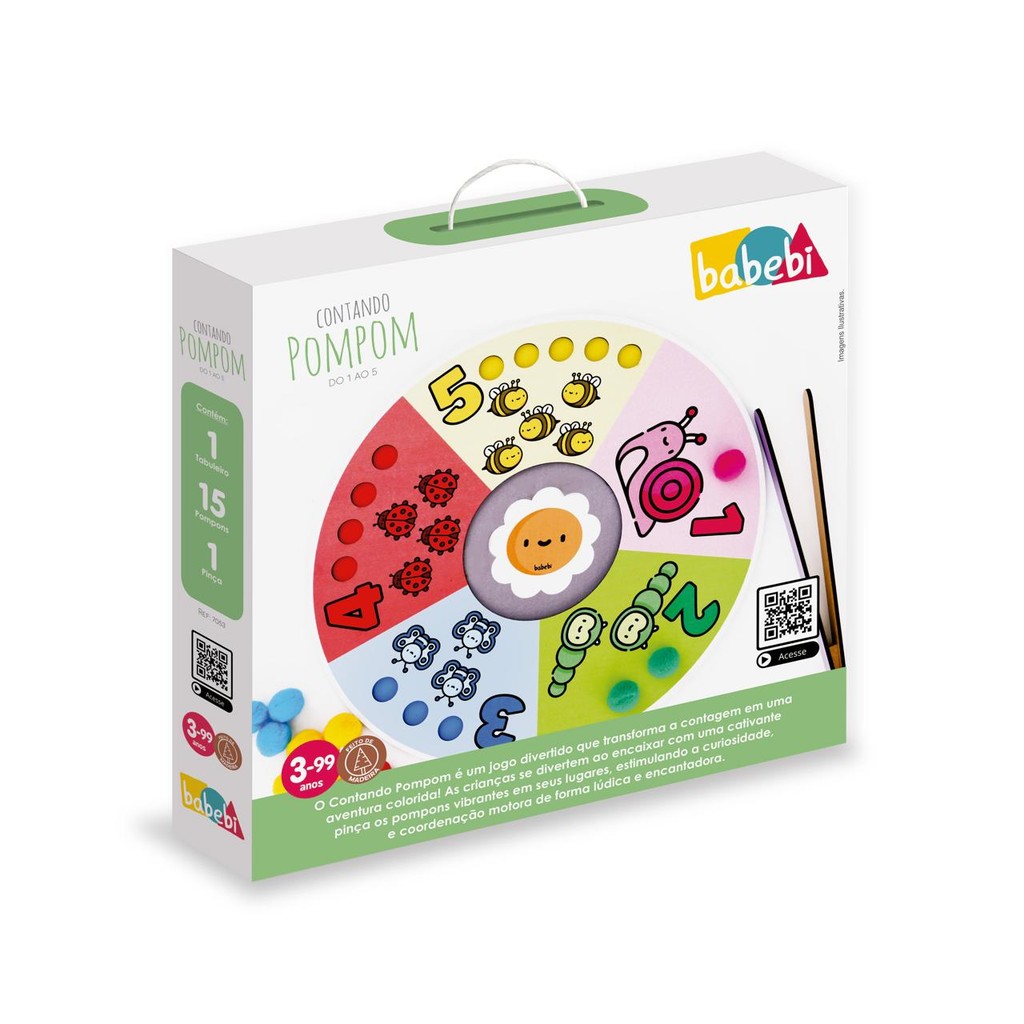 Brinquedo Interativo Contando Pompom do 1 ao 15 Babebi Brinquedo Pedagógico Babebi