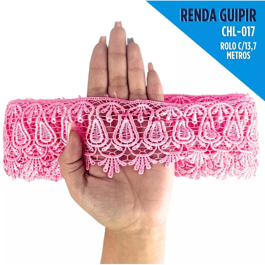Renda Guipir Chl-017 - 8.0 Cm - Rolo C/13.7 Metros Cor:Rosa-Chiclete-140