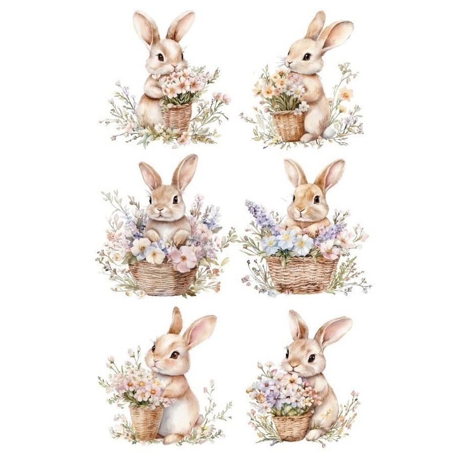 Decalque Hidro Transfer - Páscoa Coelhos Cestas Flor G em Oferta na Shopee