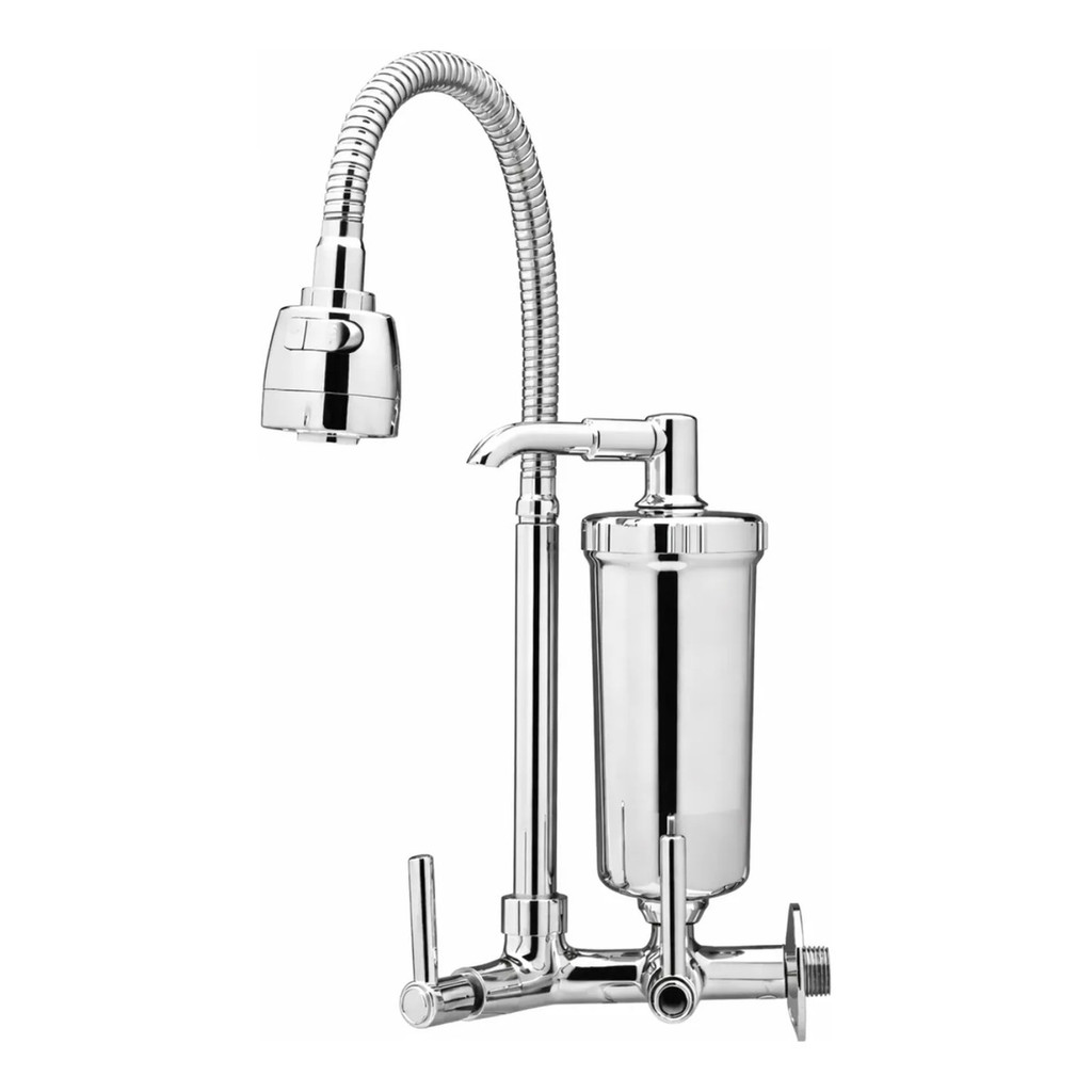 Torneira Com Filtro Com Purificador Agua Bica Flexível Gourmet para Cozinha Parede Chuveirinho 2 Modos de Jatos