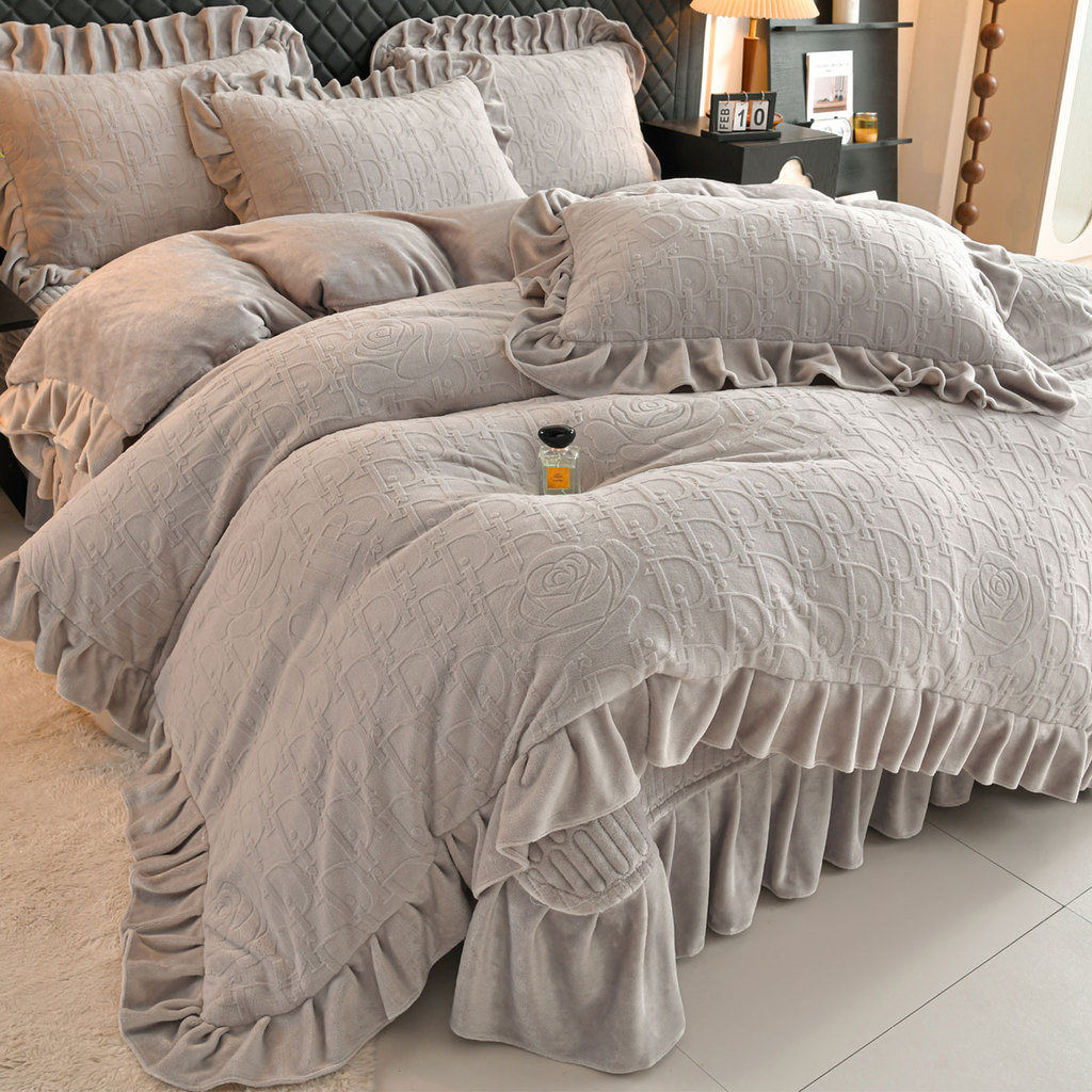 Inverno leite velo cama conjunto de quatro peças capa de cama estilo dupla face velo flanela Coral velo colcha capa gros
