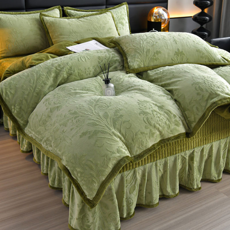Inverno esculpido leite velo conjunto de quatro peças inverno engrossado acolchoado capa de cama flanela Coral velo cama