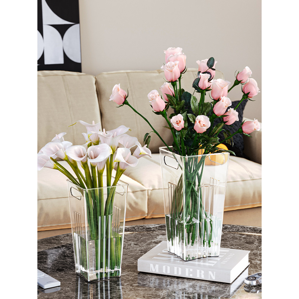 Balde de flores transparente acrílico doméstico sala de estar balde de flores de água profunda vaso resistente a choques