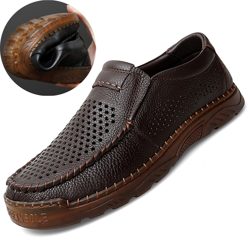 Sola de tendão de carne verão oco camada superior sapatos masculinos capa Casual pé sapatos de couro masculino respiráve