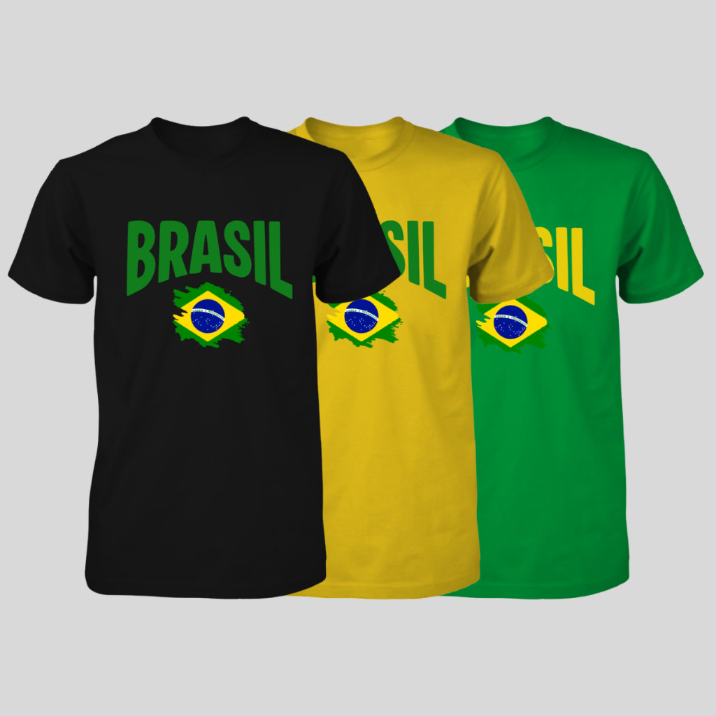 Kit 3 Camisetas Brasil Camisas Seleção Brasileira Preta Verde Azul Copa Futebol