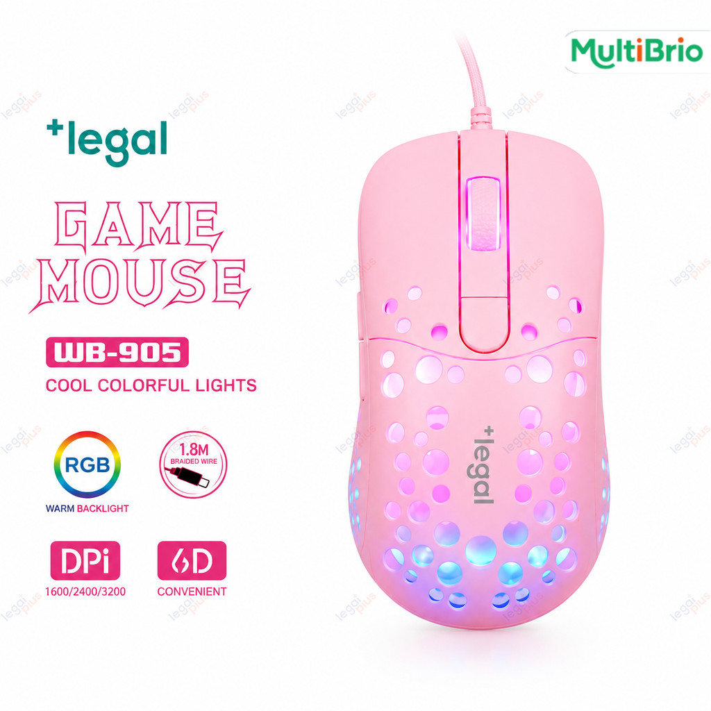 Mouse Gamer Feminino Rosa Colmeia Com Fio USB Ergonômico RGB 3200 DPI para PC e Notebook
