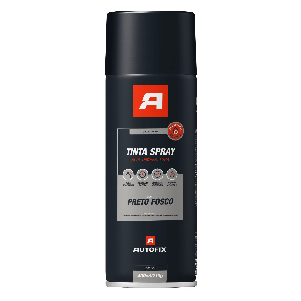 Tinta Spray Preto Fosco Alta Temperatura 600°C 400ml Para Escapamento Churrasqueira Motor Metal
