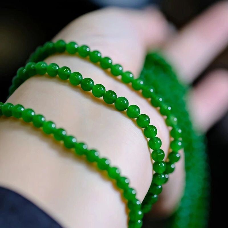Natural hetian jade jasper Xiaomi colar espinafre jade contas redondas das mulheres dos homens 4mm Xinjiang hetian jade