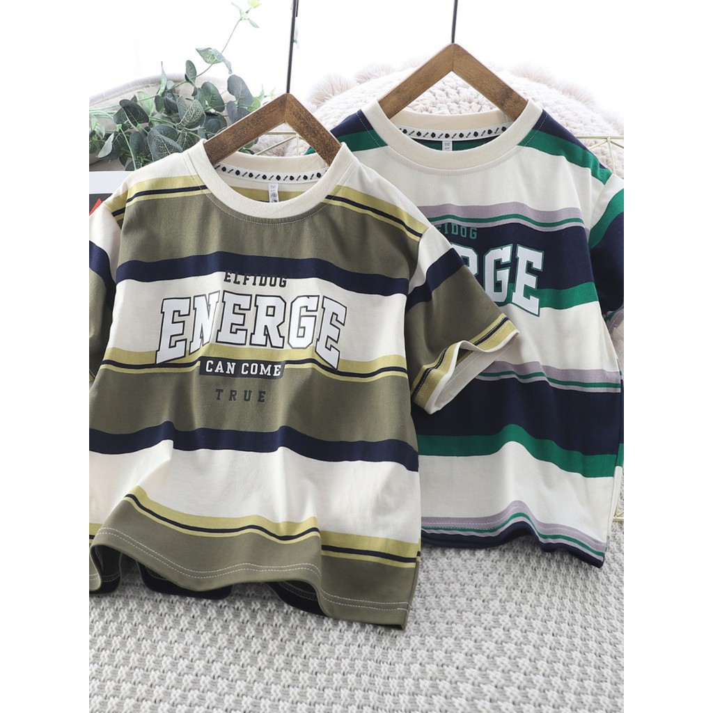 Meninos listrado camiseta de manga curta algodão puro 2024 verão novo estilo crianças Casual médio grande meninos bonito
