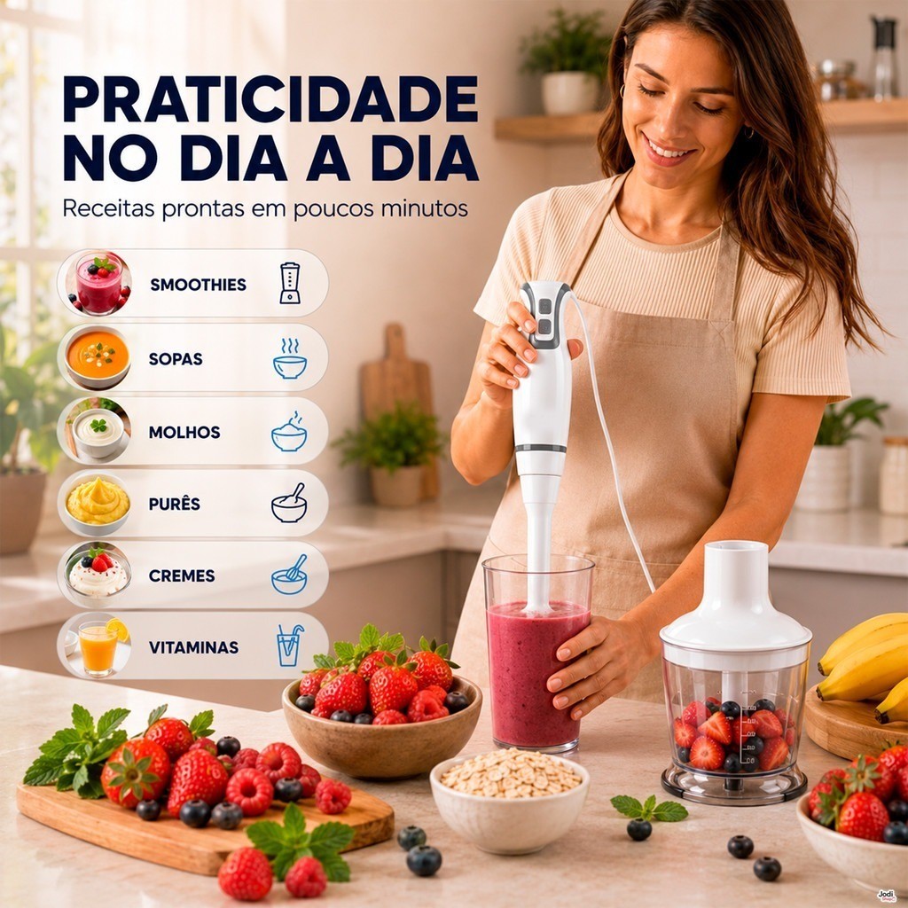 Mixer 3 em 1 250W com Processador 500ml e Fouet para Receitas Rápidas e Práticas