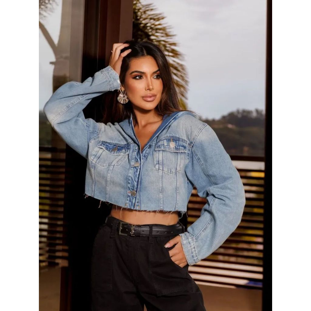 Jaqueta Feminina Jeans Cropped Capuz Revanche 1512003