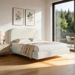 Cama Casal Flutuante Com Cabeceira 140cm Aura W01 Linho Cru - Lyam Decor
