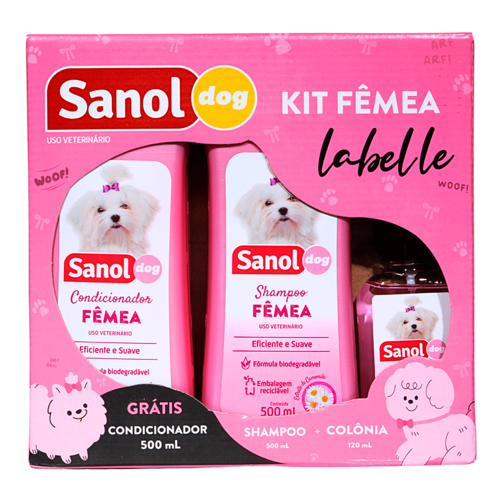 Sanol Dog Kit Fêmea Shampoo Condicionador Colônia Fragrância