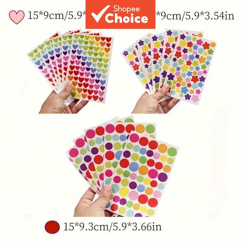 18 Folhas de Adesivos Coloridos Formato Coração, Estrela e Bolinhas para Scrapbooking e Artesanato