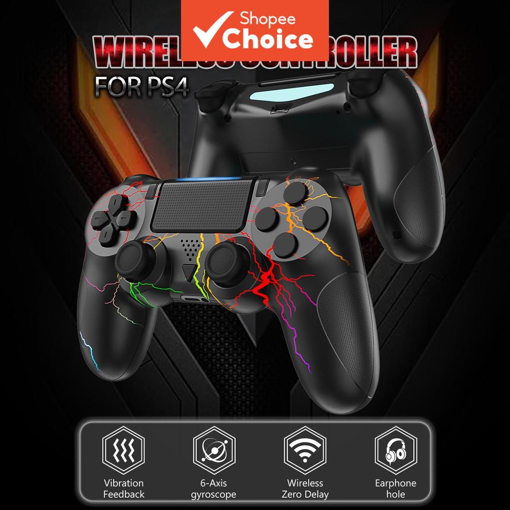 Controlador sem fio PS4 com luz RGB/cabo USB/vibração dupla/controle de movimento de 6 eixos/conector de 3,5 mm/touchpad