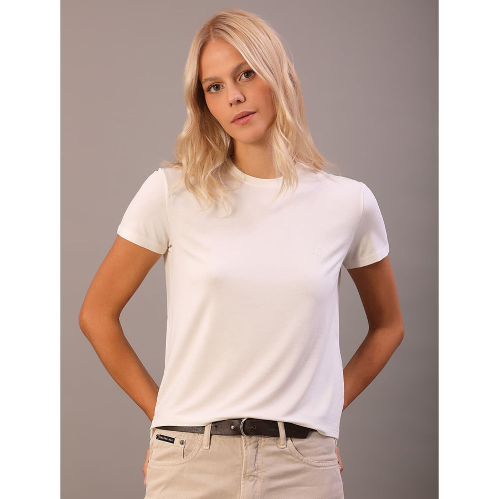 Camiseta Feminina Visco Lycra Calvin Klein Jeans - Off White