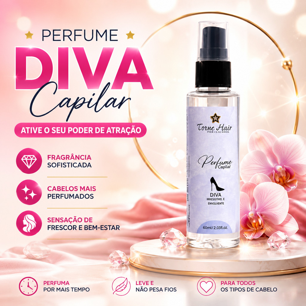 Perfume Capilar Diva 60ml 30ml Queen - Diva - The Girl Exala Poder e Confiança Feminino