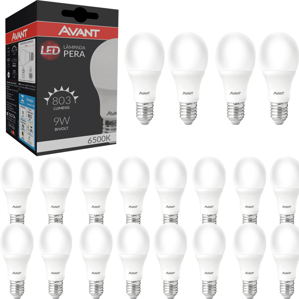 20 Lampadas Pera Led 9w Branco Frio Quente Neutra 2700 4000 6500k Avant
