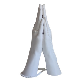 Escultura Mãos em Oração com Terço Arte Sacra Decorativa 23cm