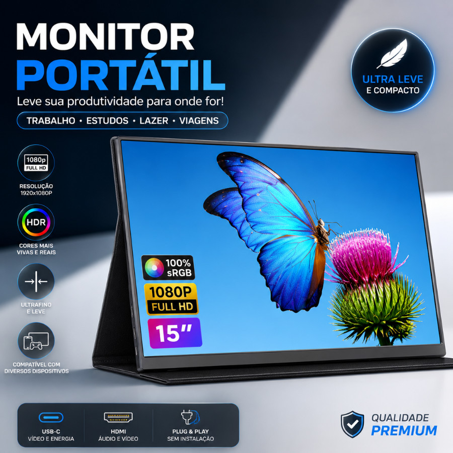 Monitor Portátil 15.6 '' 1920*1080p 4k monitor portátil para ipad/pc/mac/telefon