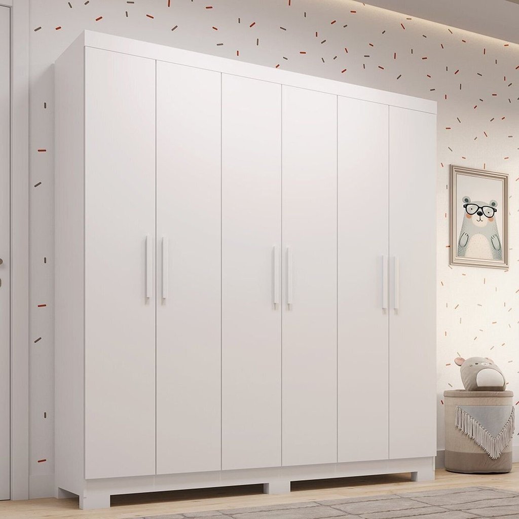 Guarda-Roupa Infantil 6 Portas 100% MDF 164cm Stellari Espresso Móveis Branco Branco