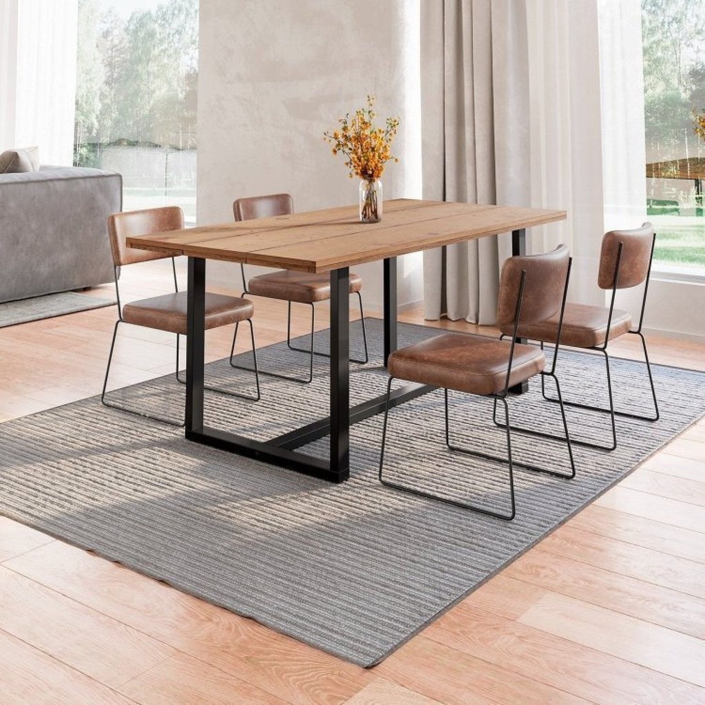 Conjunto Mesa de Jantar Rústica de Madeira Maciça com 4 Cadeiras Aço Roma Marrom/Preto 183