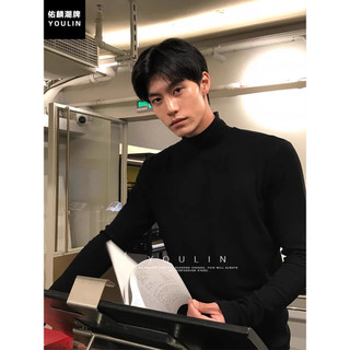 Preto meia gola alta alemão veludo camisa de fundo masculino inverno forro de veludo de manga comprida camiseta todo mun