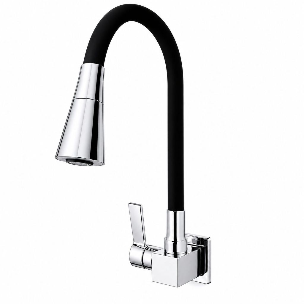 Torneira Gourmet Flexível Cone 2 Jatos Preto, Cromado Parede