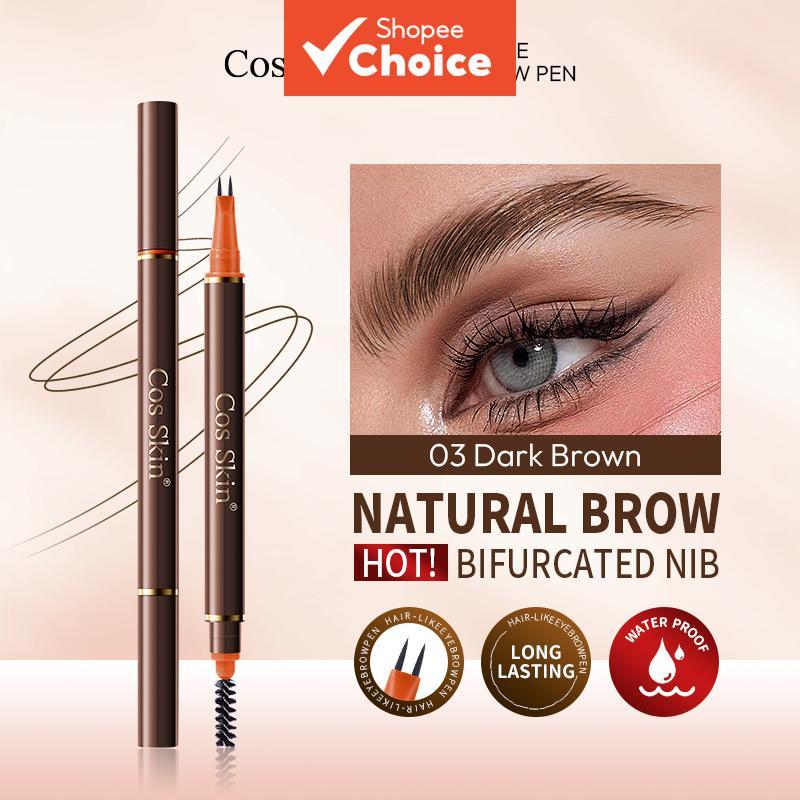 Cos Caneta para Sobrancelhas Dupla com Pincel, À Prova d'Água, Suor, Efeito Natural, Traço Suave, Não Transfere, Prática