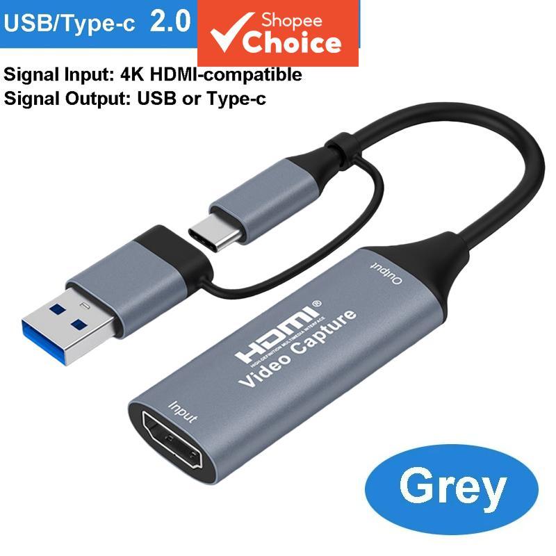 Placa de captura de vídeo 2 em 1 USB C para HDMI 4K compatível para câmera PS5, 
