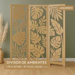 Painel Divisória MDF com Recorte Botânico – Biombo Dobrável de Madeira Qualidade Premium