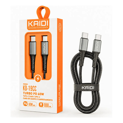 Cabo Carga E Dados Tipo C / Usb C Turbo Pd 60w Kaidi Kd-19cc Branco