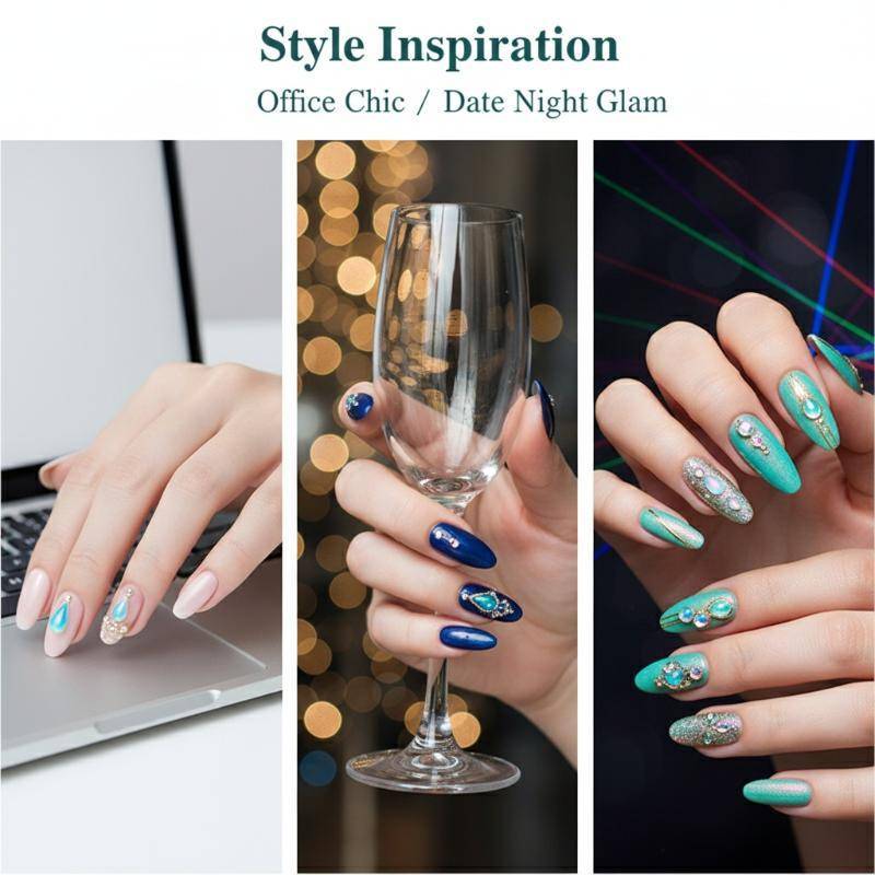 [brightlight.br] Prensa Oval Nas Unhas Blue Tears Design Conjunto De Manicure Branco Fosco Decoração Moderna Para Ocasiõ