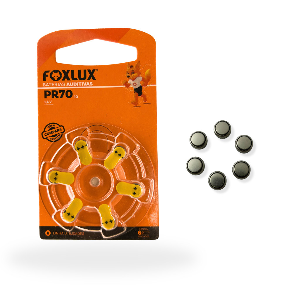 Pilha Bateria Auditiva Foxlux 10 PR70 com 6 Unidades