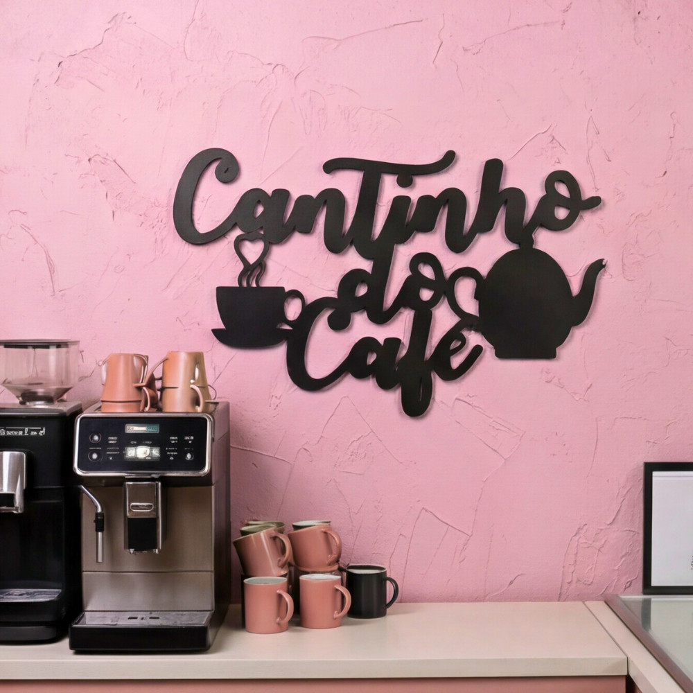 Cantinho do Café Recorte MDF Preto 25x15 Bule Xícara Decoração Parede Cozinha Cafeteria Padaria